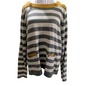 Democracy Women’s Sweater Preppy Striped Shirt Size Large Elbow Patch Yellow EUC